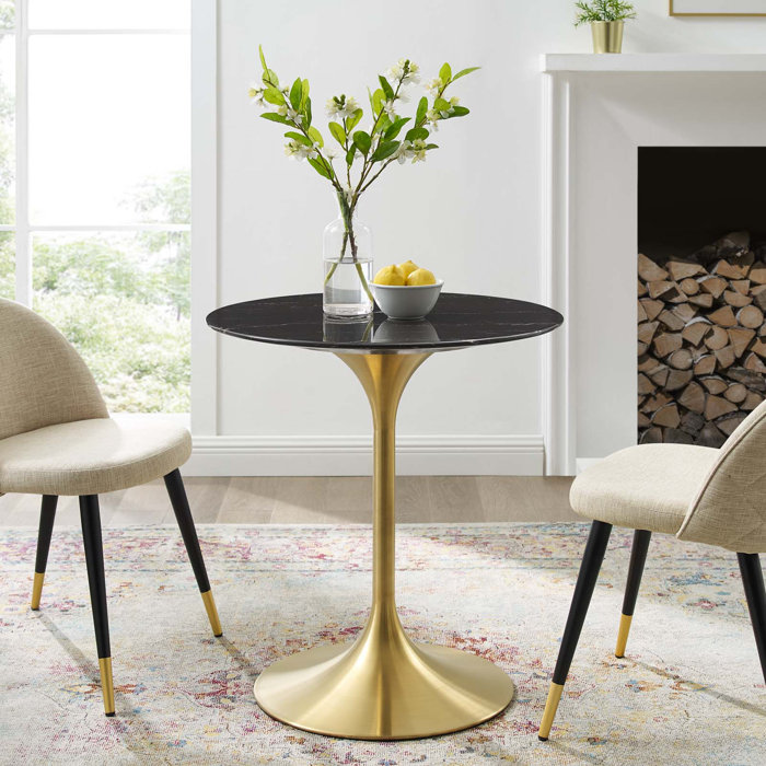 47" Round Black Marble Dining Table with Gold Base