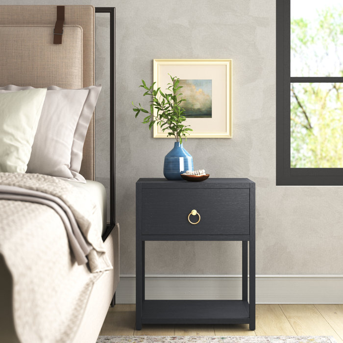 Lark Navy Blue Rectangular End Table with Gold Metallic Hardware