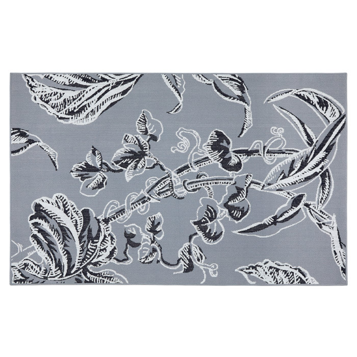 Reversible Gray and Yellow Floral 8' x 10' Synthetic Rug