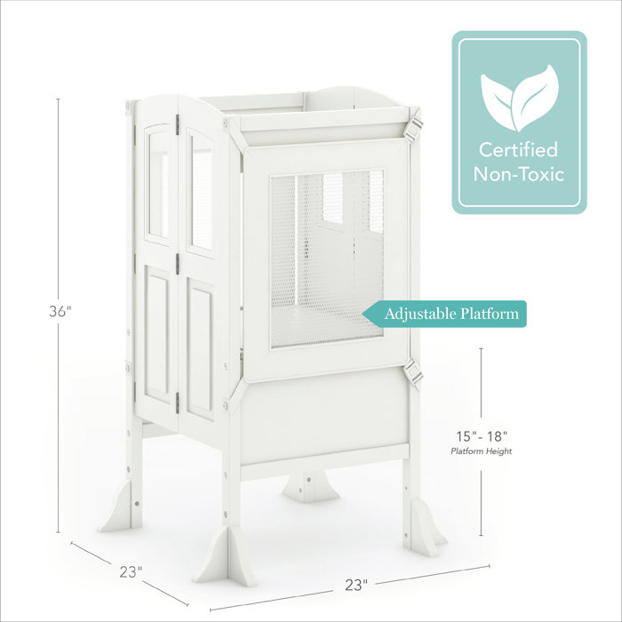 Creamy White Foldable Wooden Toddler Learning Step Stool