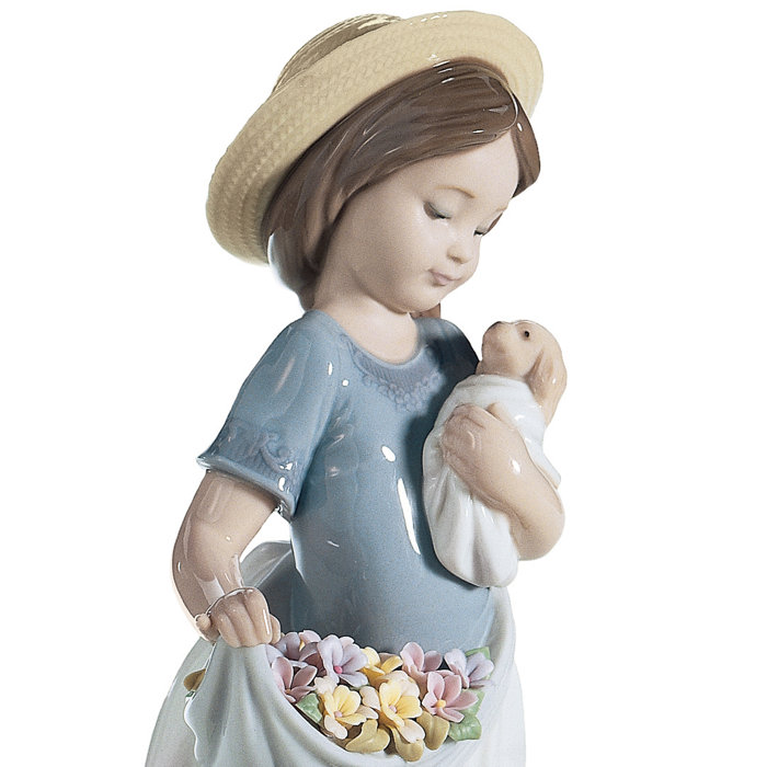 Spring Garden Girl Porcelain Figurine with Puppies