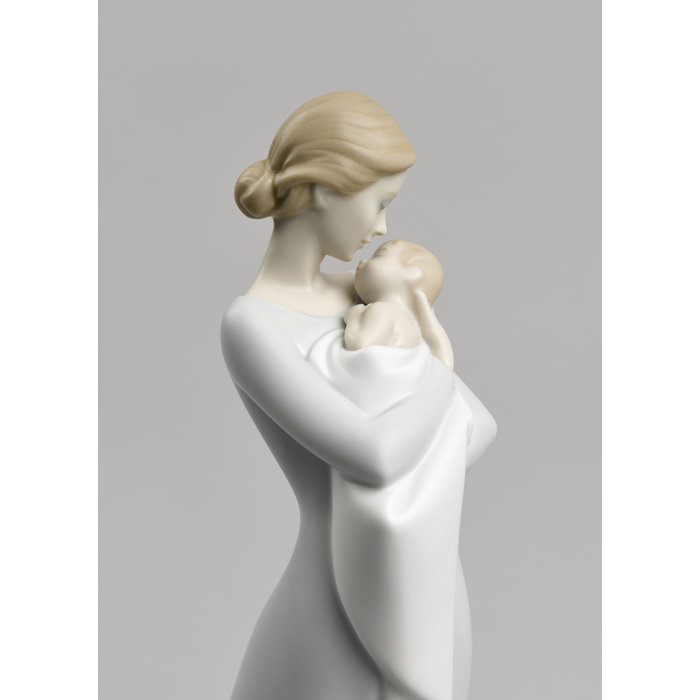 Matte Satin Green Porcelain Mother and Baby Figurine