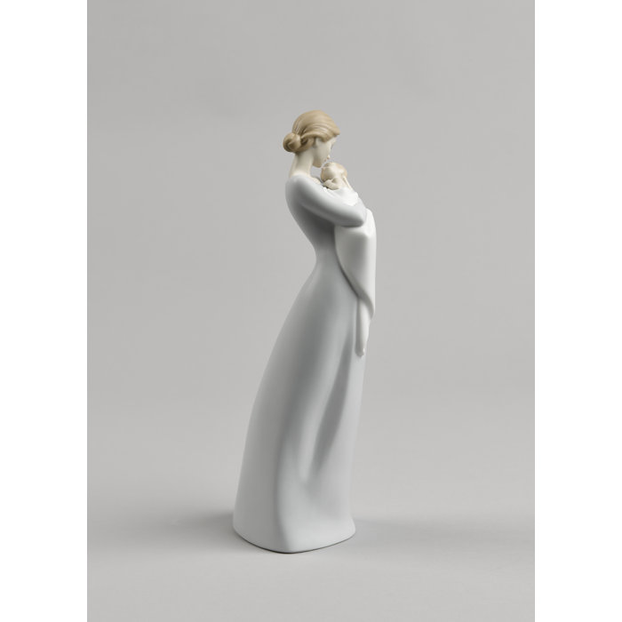 Matte Satin Green Porcelain Mother and Baby Figurine