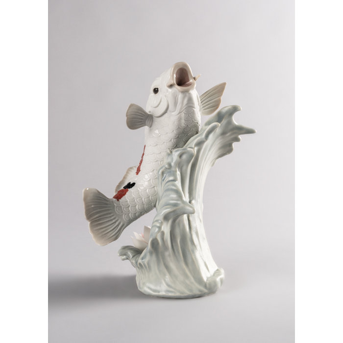 Sanke Koi Porcelain Figurine with Waterlily, Handcrafted in Spain