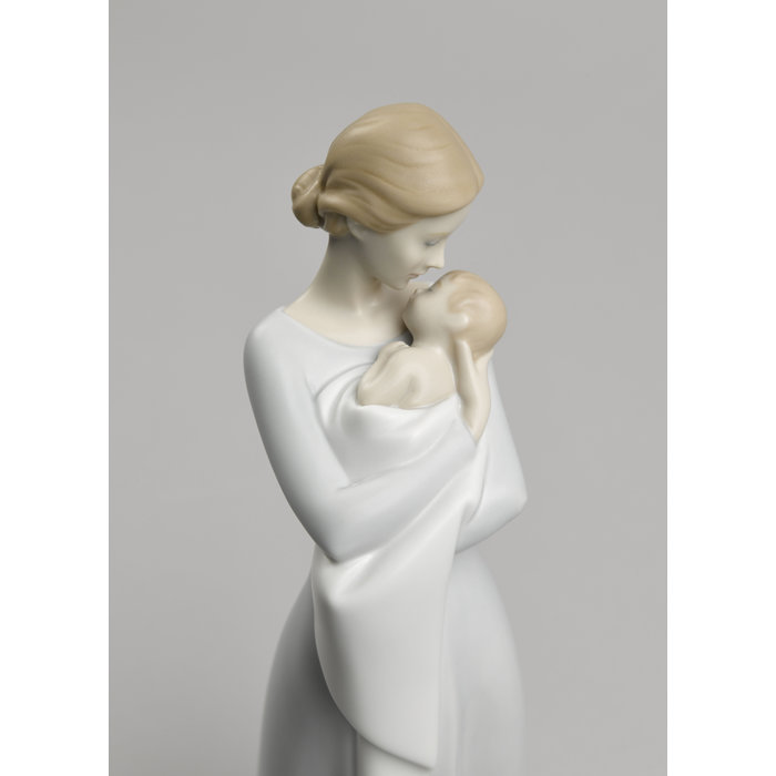 Matte Satin Green Porcelain Mother and Baby Figurine