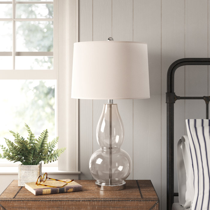Mercurio Silver Finish Double Gourd Clear Crackle Glass Table Lamp Set