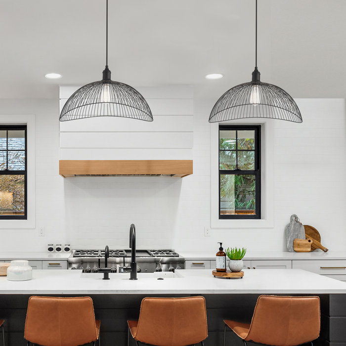 20" Matte Black Metal Geometric Pendant Light