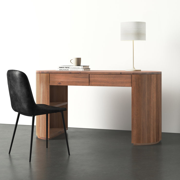 Caramel Brown Oval Wood Writing Desk with Drawers