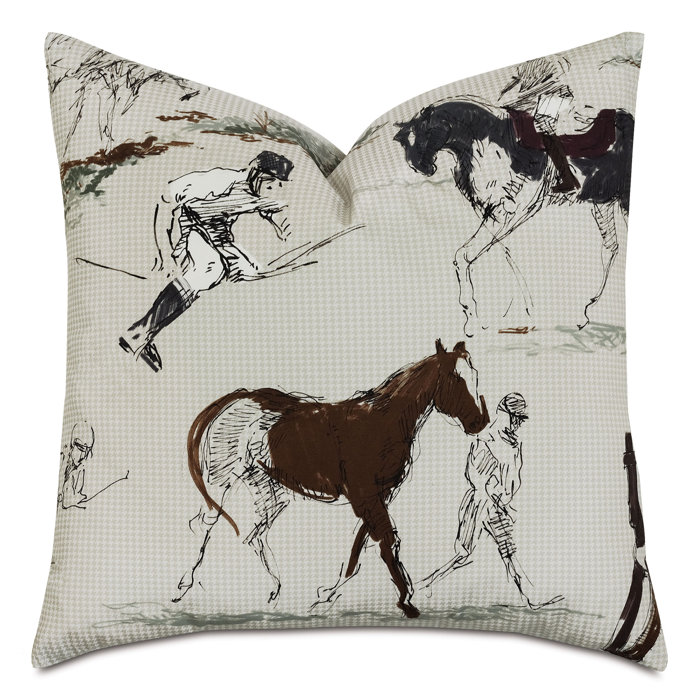 Equestrian Print Cotton Square Throw Pillow with Insert