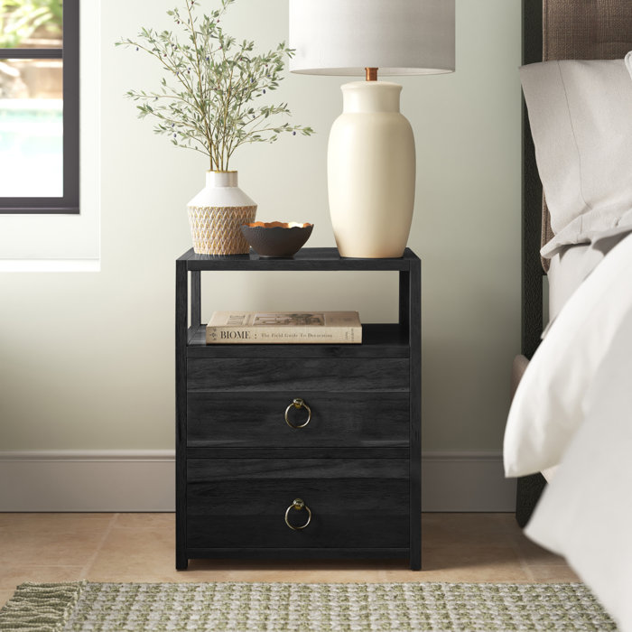 Lark Minimalist Navy 2-Drawer Nightstand with Open Shelf