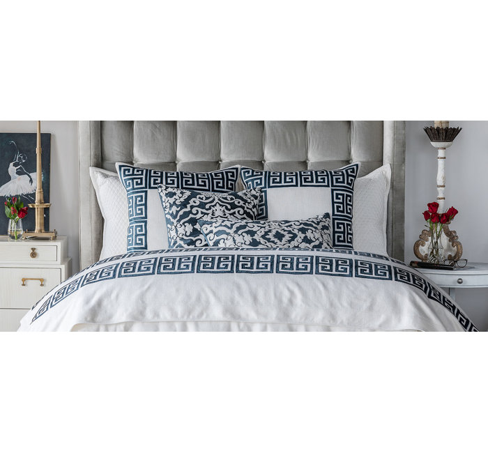 Ivory and Midnight Velvet Geometric Throw Pillow 28x28