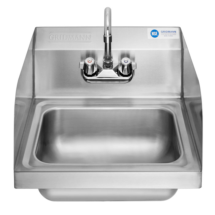 18-Gauge Stainless Steel Wall Mount Commercial Hand Wash Sink with Chrome Faucet