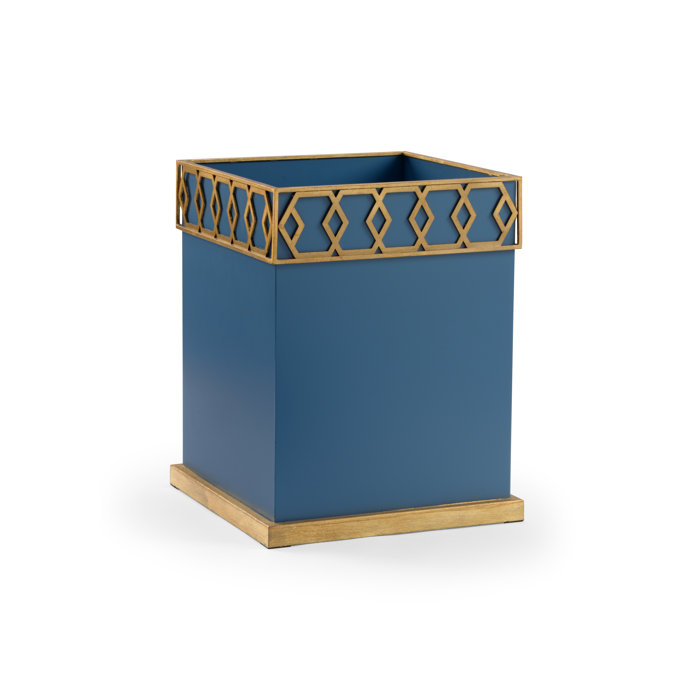 Blue and Gold Metal Planter Box with Honeycomb Detail