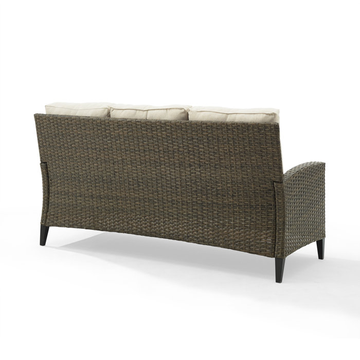 Rockport High Back Wicker Outdoor Sofa with Oatmeal Cushions