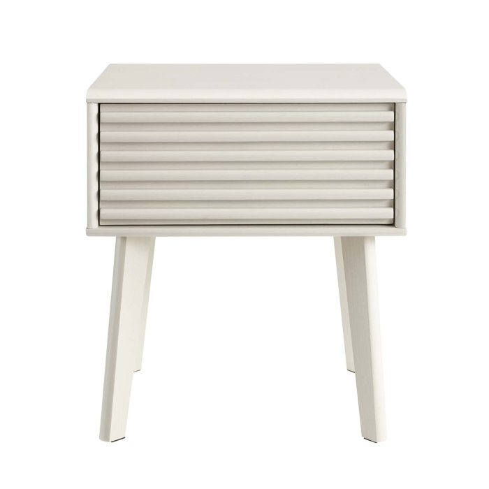 Mid-Century Modern Render End Table with Storage in White