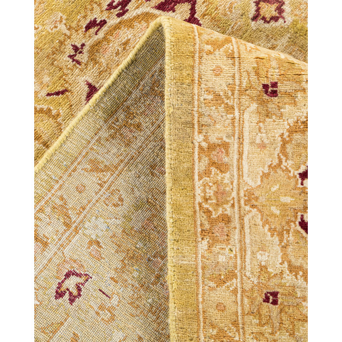 Classic Beige and Red Hand-Knotted Wool Area Rug