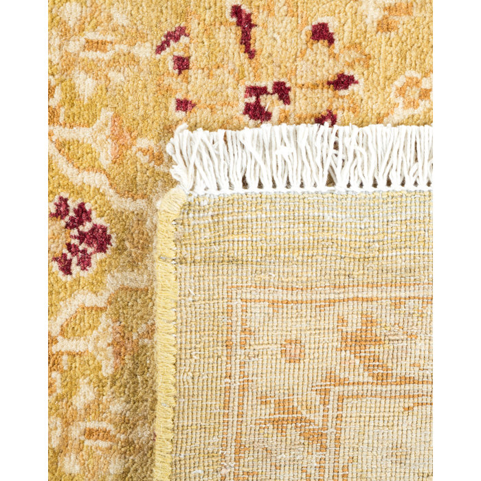 Classic Beige and Red Hand-Knotted Wool Area Rug