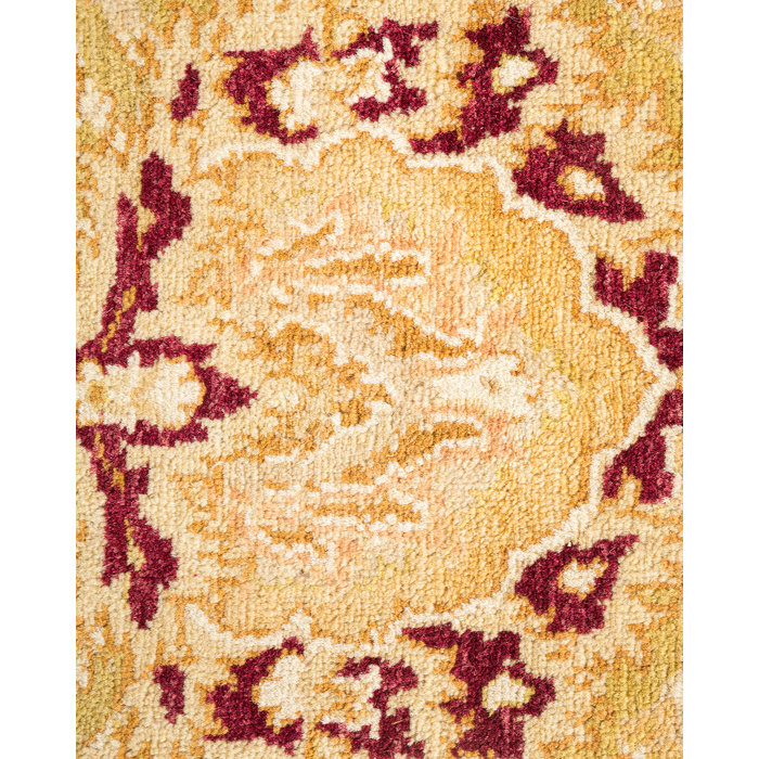 Classic Beige and Red Hand-Knotted Wool Area Rug