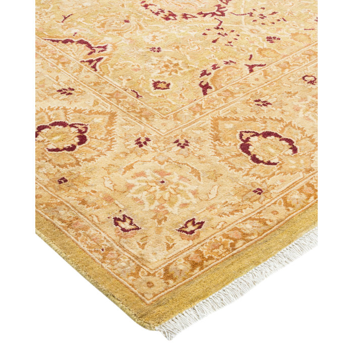 Classic Beige and Red Hand-Knotted Wool Area Rug