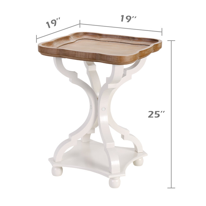 Set of 2 White and Natural Wood Tray Top End Tables