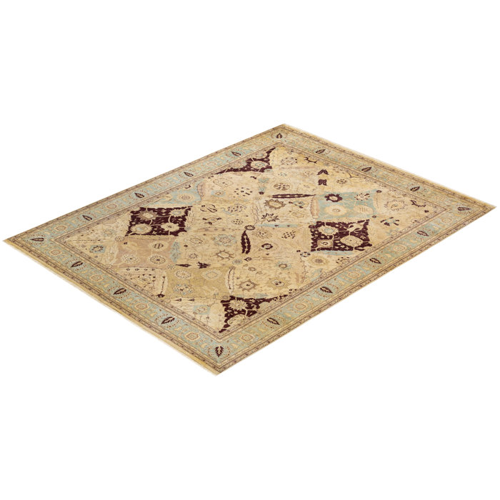 Ivory and Sand Hand-Knotted Wool Area Rug 7' 10" x 10' 4"