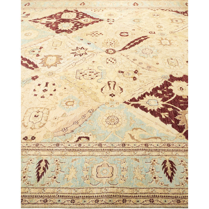 Ivory and Sand Hand-Knotted Wool Area Rug 7' 10" x 10' 4"