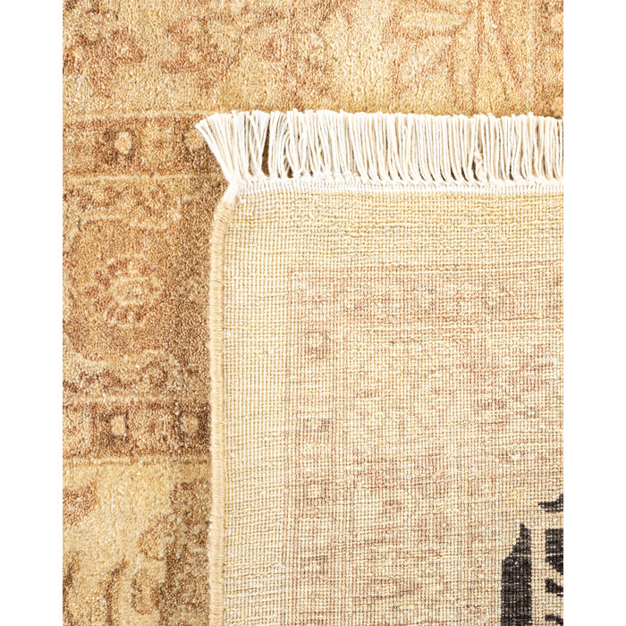Hand-Knotted Ivory Wool Rectangular Area Rug with Fringe
