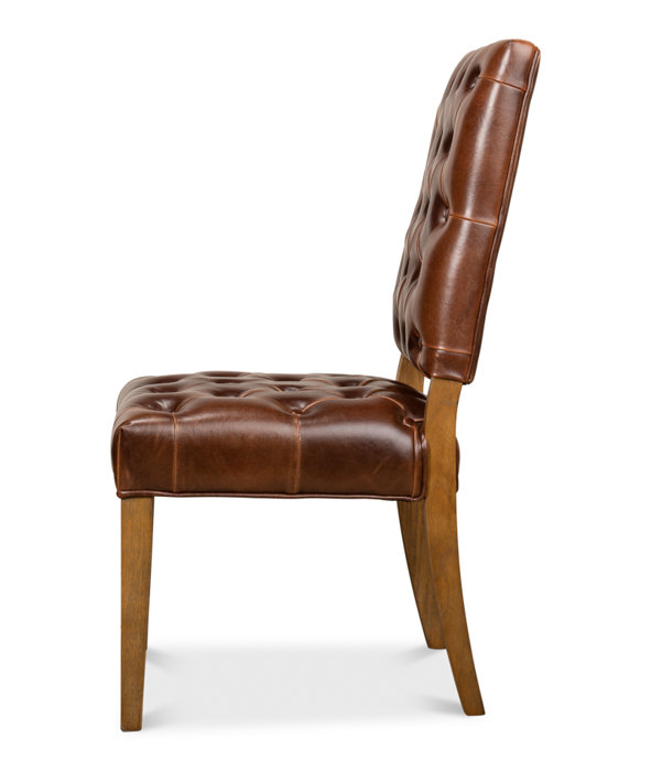 Brady Traditional Button-Tufted Leather Side Chair in Brown