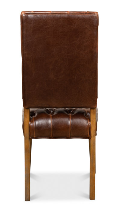 Brady Traditional Button-Tufted Leather Side Chair in Brown