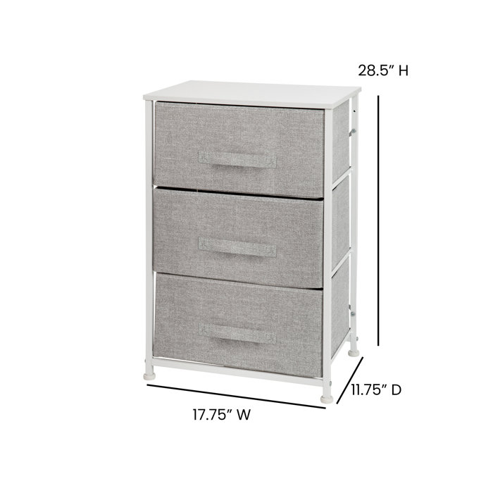 White & Light Gray 3-Drawer Cast Iron Frame Vertical Storage Dresser