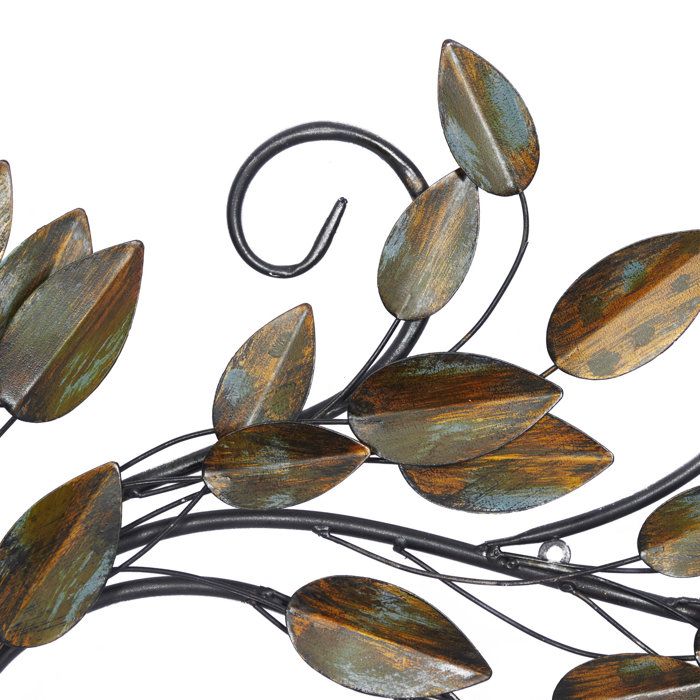 Rustic Green and Brown Iron Tree Branch Wall Sculpture