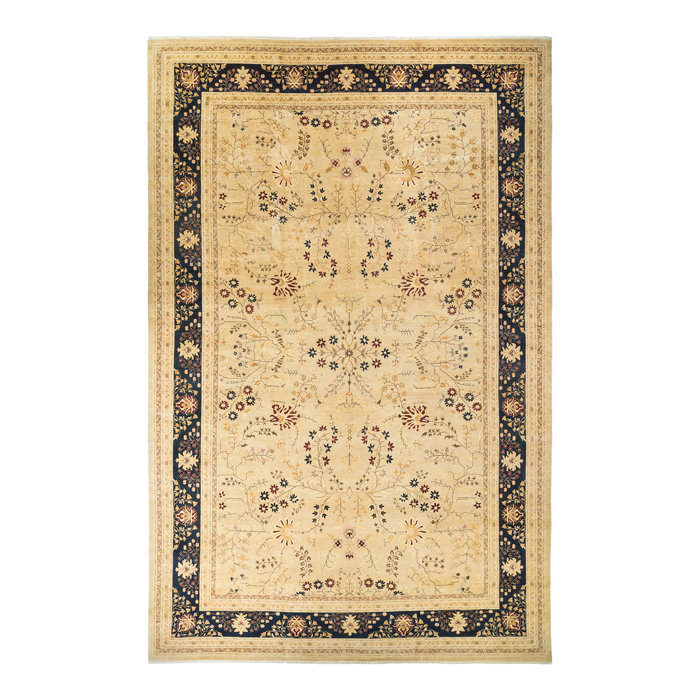 Ivory and Black Hand-Knotted Wool 8' x 10' Area Rug