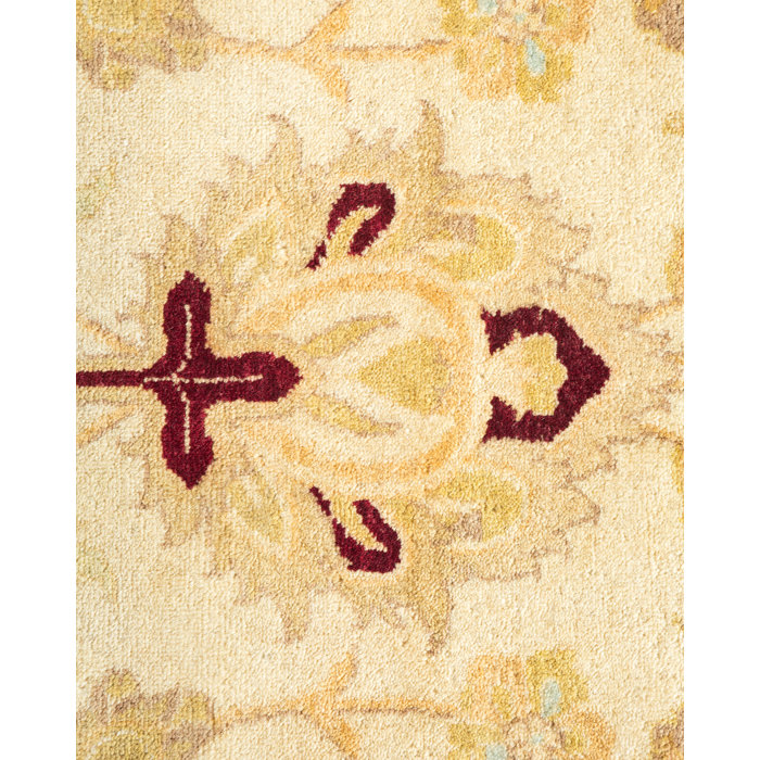 Ivory and Burgundy Hand-Knotted Wool Rectangular Area Rug