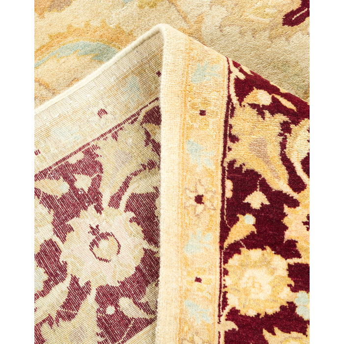Ivory and Burgundy Hand-Knotted Wool Rectangular Area Rug