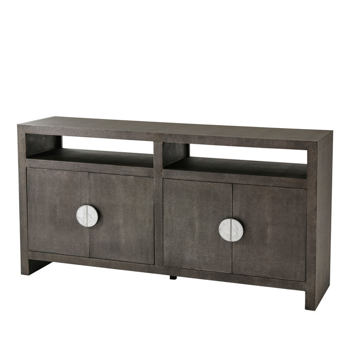 68'' Gray Leather and Aluminum Contemporary Sideboard