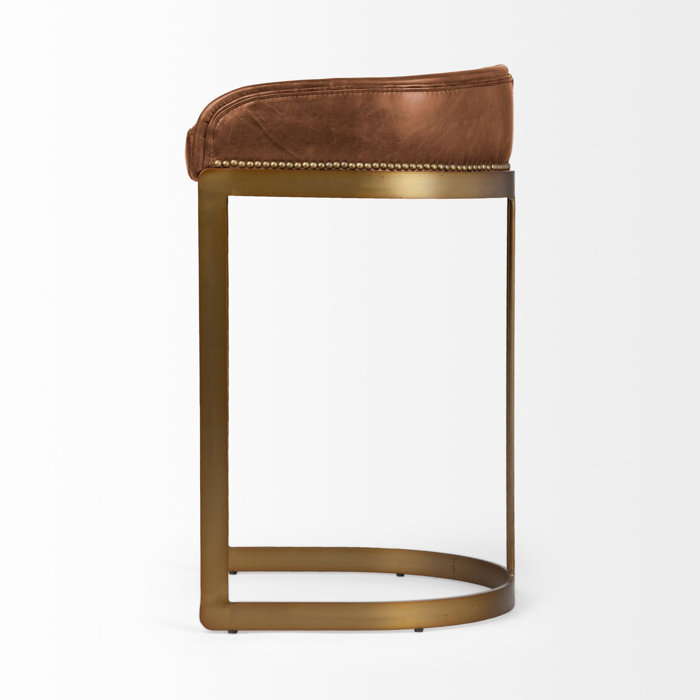 Bradley Brown Leather and Gold Metal Counter Stool