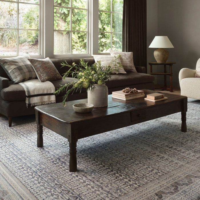 Ivory and Ocean Stain-Resistant Synthetic Rectangular Rug 9'6" x 13'1"