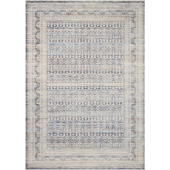 Ivory and Ocean Stain-Resistant Synthetic Rectangular Rug 9'6" x 13'1"