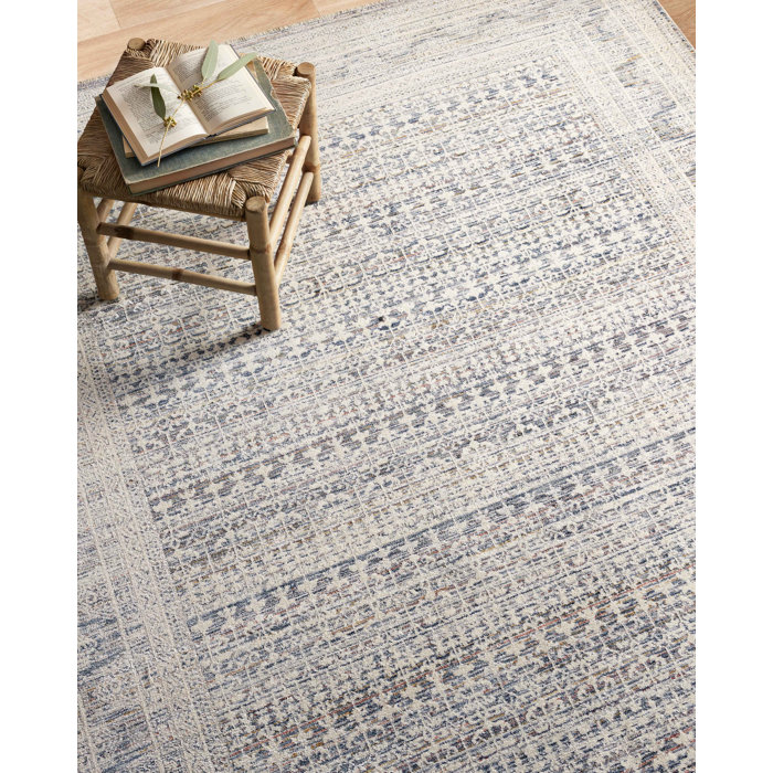 Ivory and Ocean Stain-Resistant Synthetic Rectangular Rug 9'6" x 13'1"