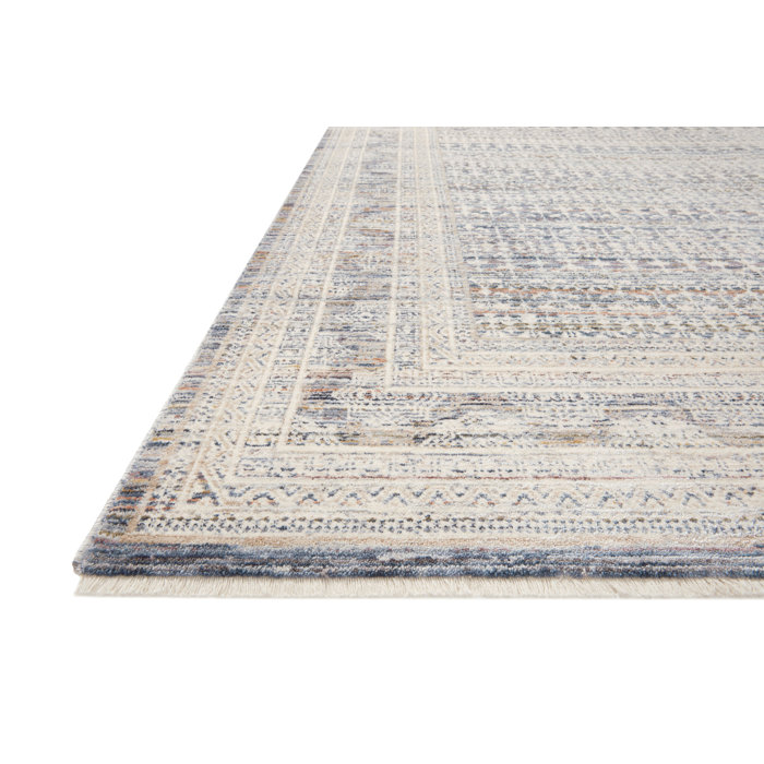 Ivory and Ocean Stain-Resistant Synthetic Rectangular Rug 9'6" x 13'1"