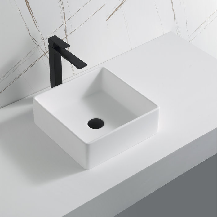 Matte White 14.5'' Acrylic Square Vessel Bathroom Sink