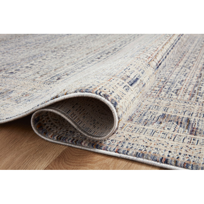 Ivory and Ocean Stain-Resistant Synthetic Rectangular Rug 9'6" x 13'1"