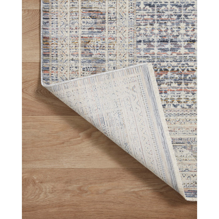 Ivory and Ocean Stain-Resistant Synthetic Rectangular Rug 9'6" x 13'1"