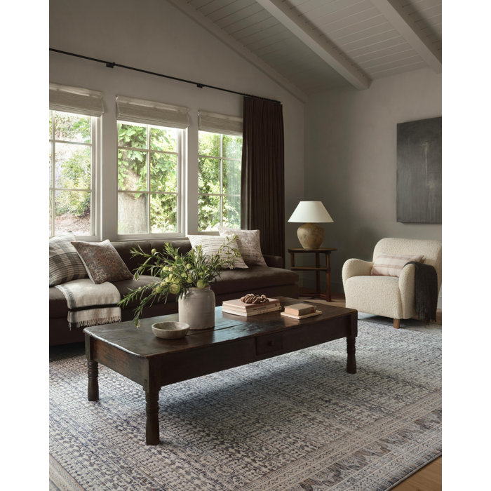 Ivory and Ocean Stain-Resistant Synthetic Rectangular Rug 9'6" x 13'1"