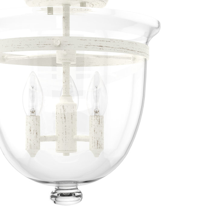 Rustic White Glass 3-Light Semi-Flush Mount Pendant
