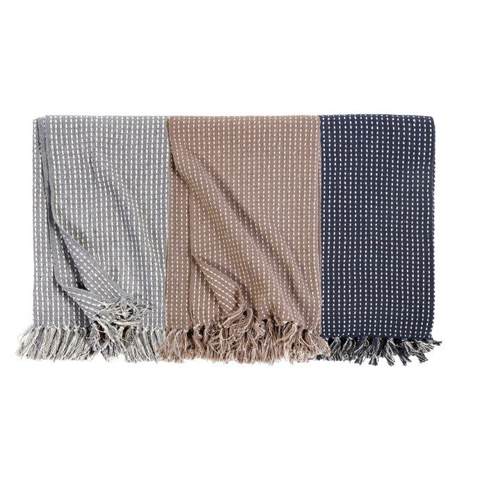 Jasper Taupe Oversized Striped Cotton Throw with Fringe Accent
