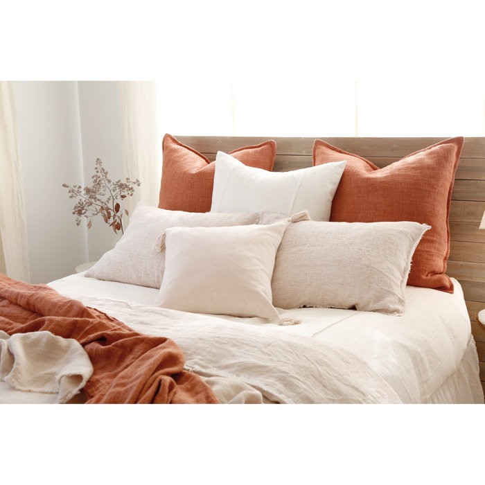 Terra Cotta Linen Standard Sham with Frayed Edges and Heathered Texture