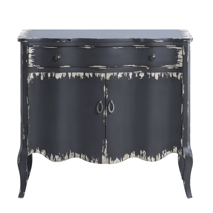 Antique Gray Distressed Wood and Metal Console Table with Storage