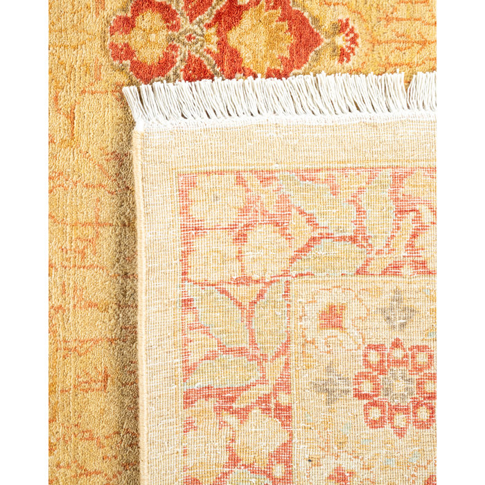 Handmade Oriental Wool Rectangular Rug in Yellow, 8' x 10'