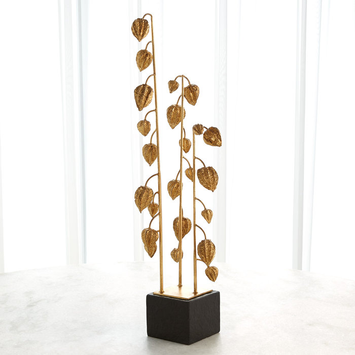 Artisan Gold Leaf Japanese Lanterns on Black Marble Base